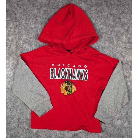 NHL Chicago Blackhawks Girls Long Sleeve Poly Fleece Hooded Sweatshirt, XS (4/5) - Picture 1 of 5